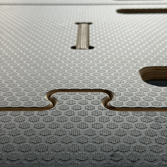 Non-slip Hex Baltic Birch BamBed surface with interlocking panel joint