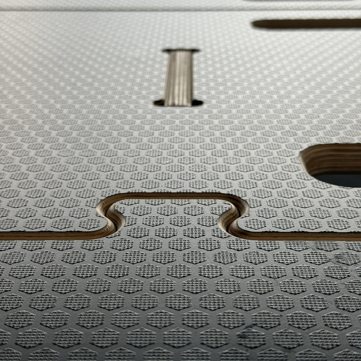 Non-slip Hex Baltic Birch BamBed surface with interlocking panel joint